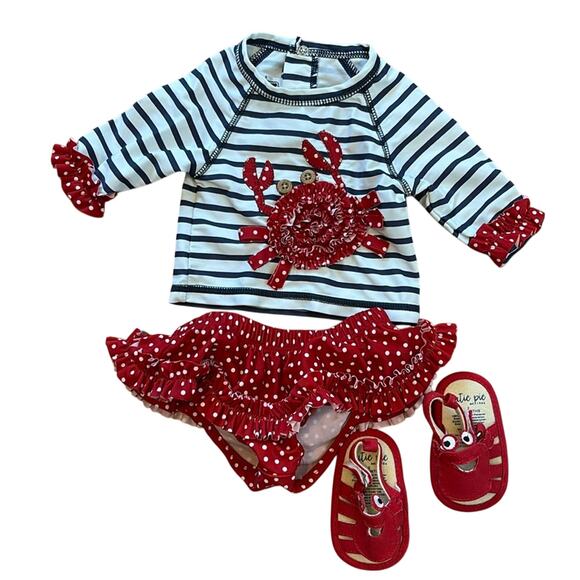 Mud Pie Two Piece Swim Suit + Crabbie Sandals - Picture 1 of 7